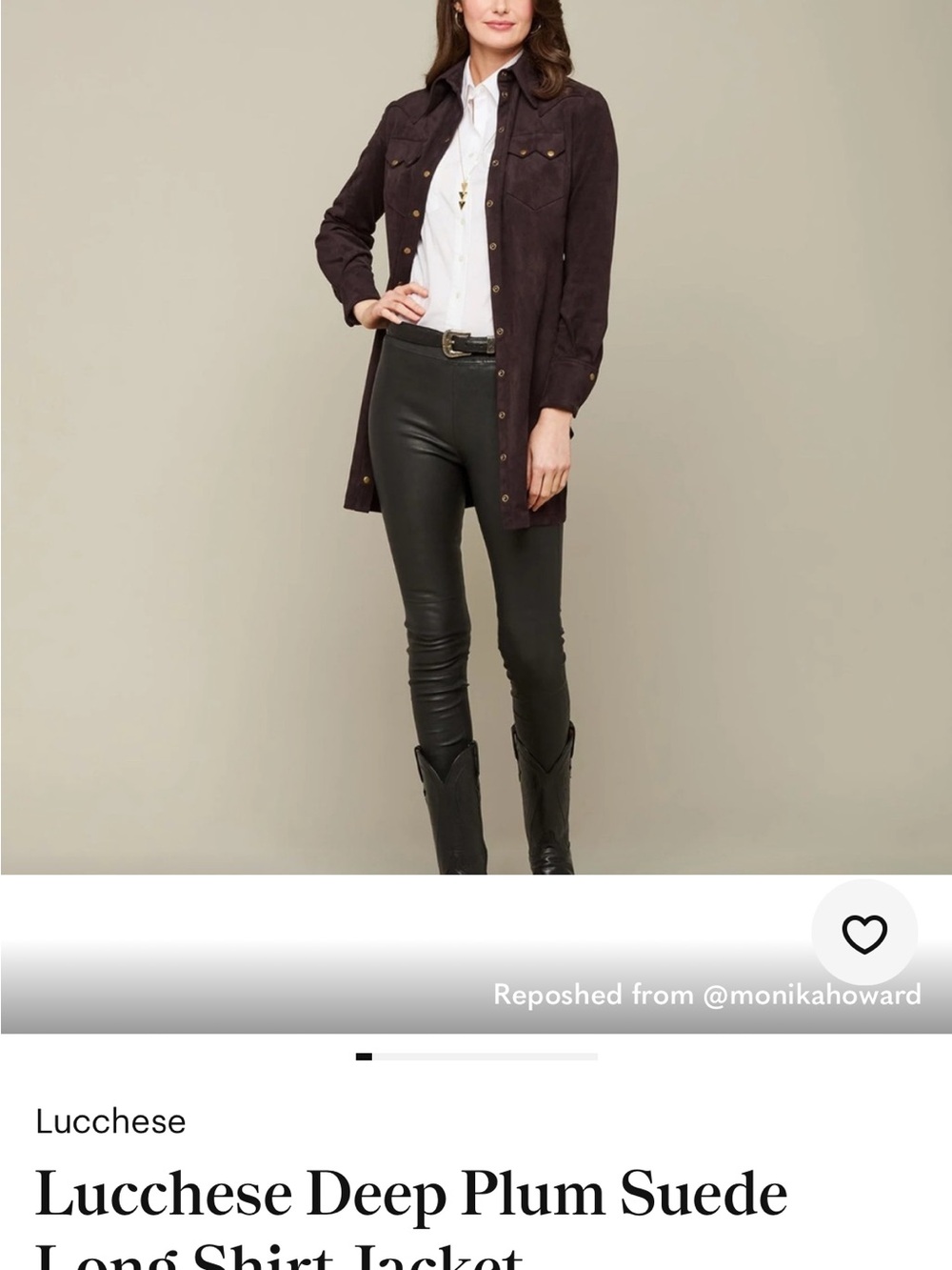 Lucchese Plum Suede Long Shirt Jacket